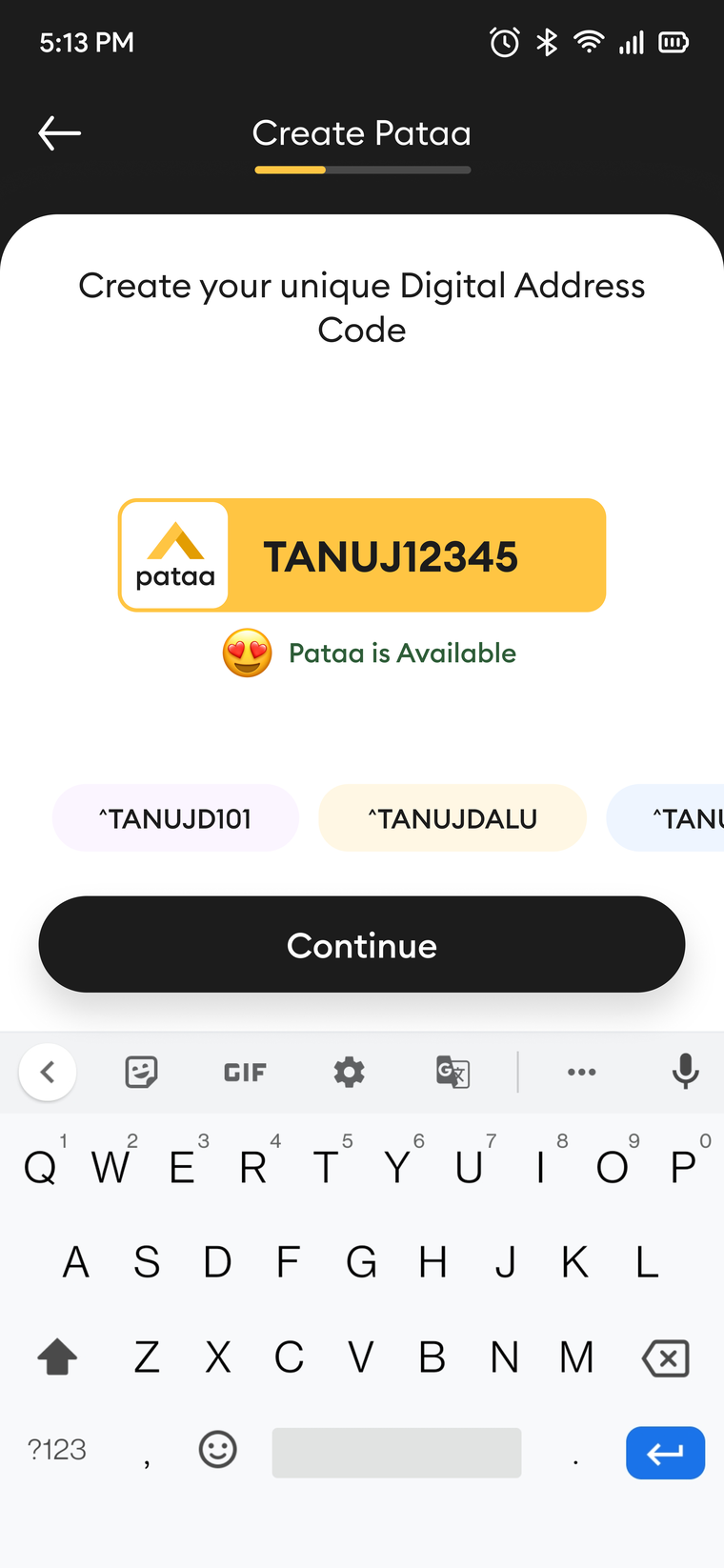 ShortCode selection step.