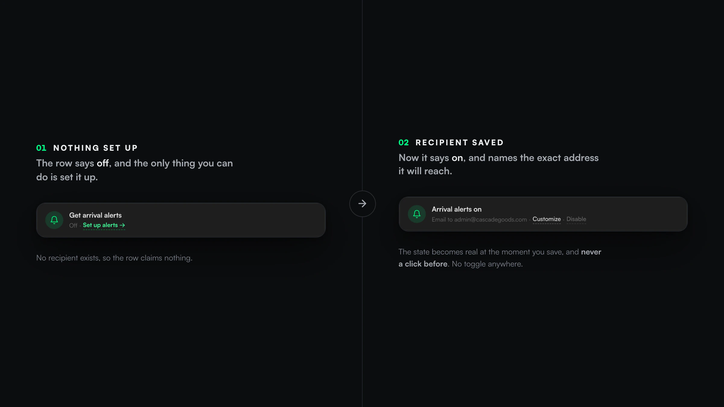 Unconfigured and configured alert states side by side.